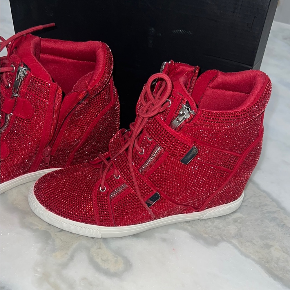 INC International Concepts Red Sparkle High-Top Sneakers - Picture 7 of 7